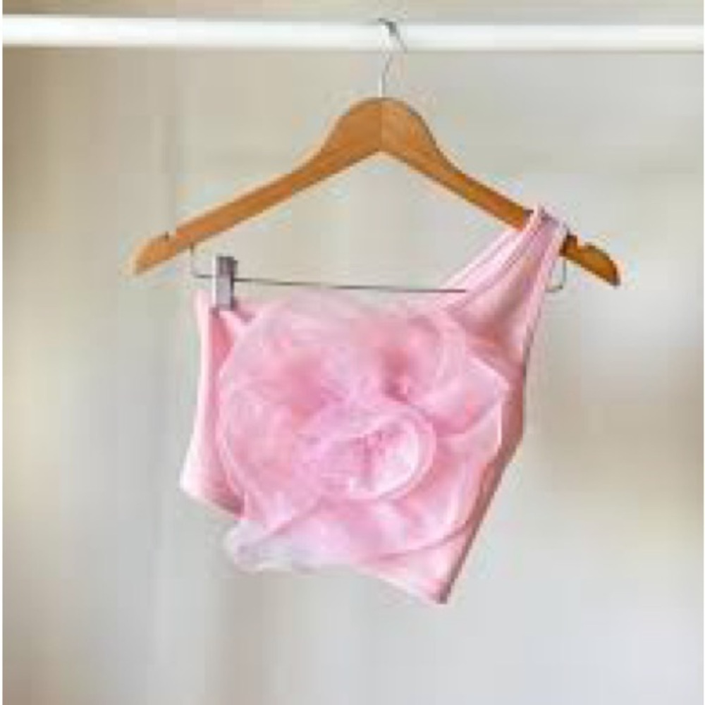 SHEIN Pink 3D One-Shoulder Crop Top Size Large NWOT